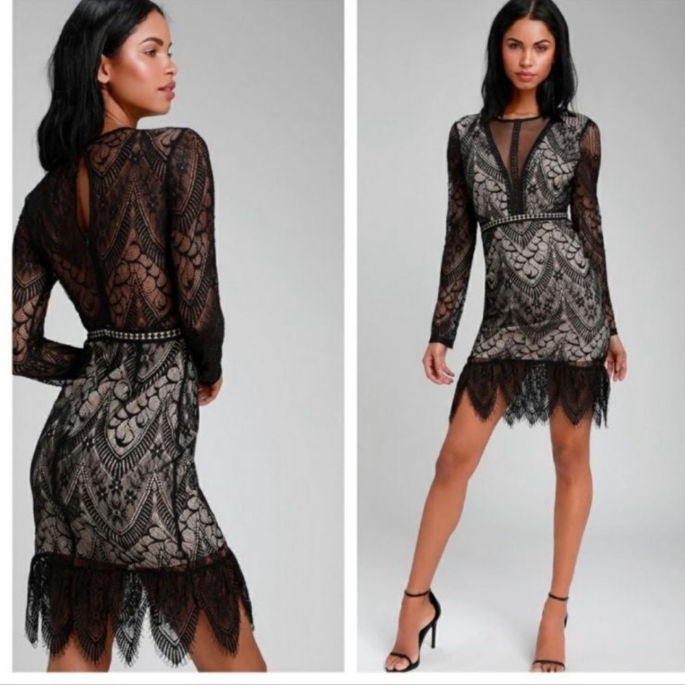 🖤 ASTR THE LABEL 🖤 Chelsi Black and Nude Lace & Sheer Mesh Dress